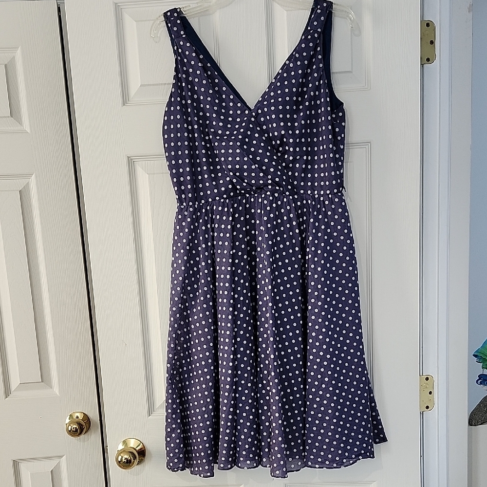 Nine West Blue & White Polka Dot Flare Dress Size 10